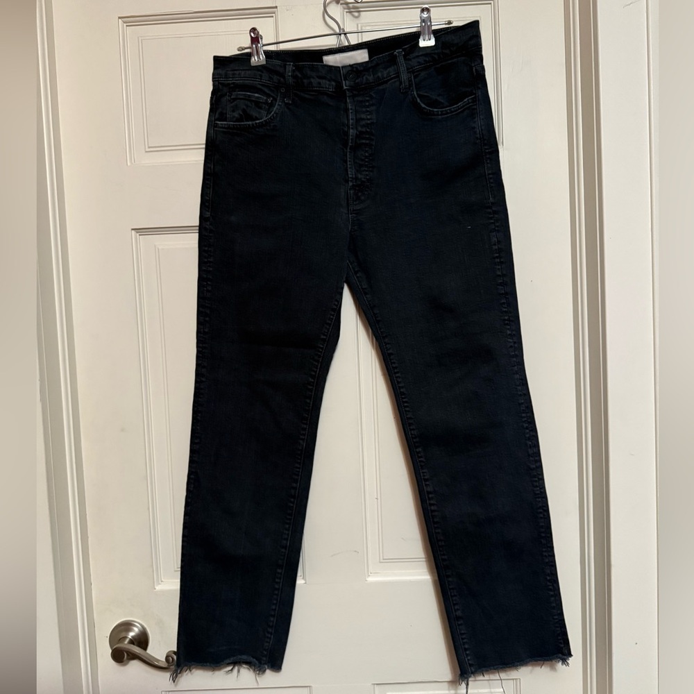 MOTHER Scrapper Cuff Ankle Fray Black Frayed Hem Jeans
